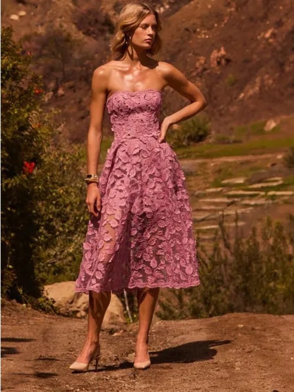 Helsi Florence Strapless Sequin Floral Midi Dress size XS Preloved